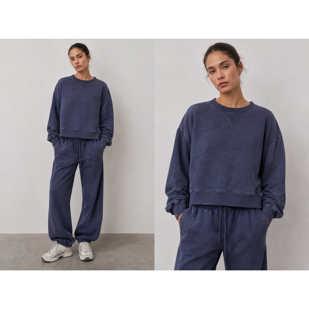 Entire Studios Lounge Sweat Suit Size L Navy Organic Cotton Cropped Boxy Set